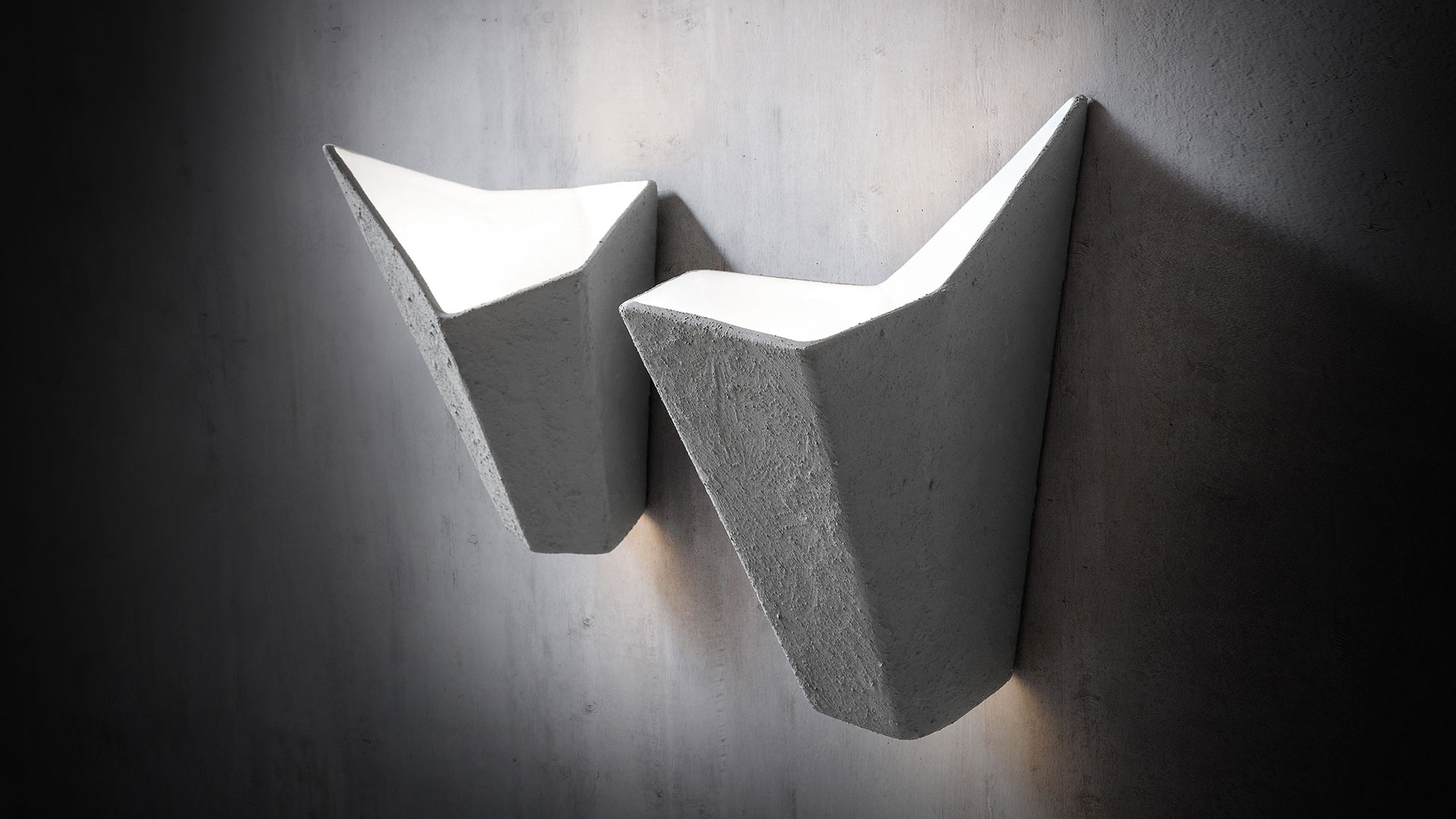 Gami: applique di design in ceramica con finitura esterna in cemento grezzo
