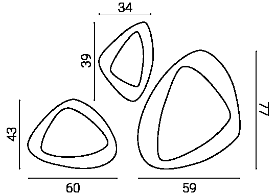 Tris di specchi Terno: misure