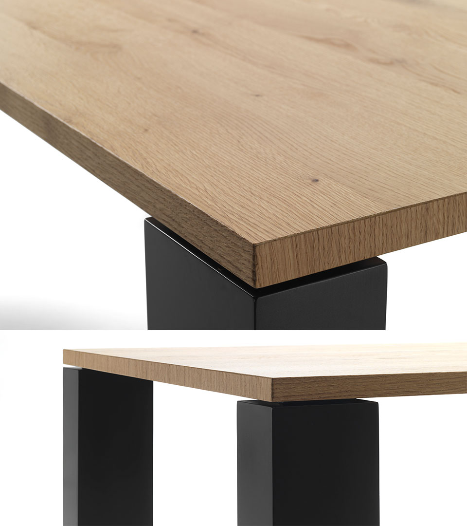Noa Junior: tavolo artigianale piani impiallacciato o in argilla biocompatibile